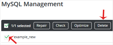 DirectAdmin Delete MySQL Database