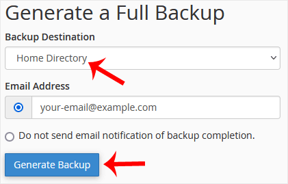 cPanel Generate full backup