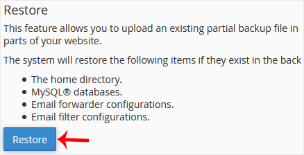 Restore partial cPanel Backup