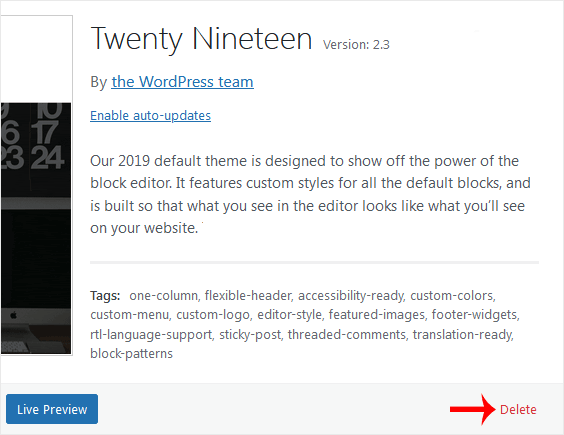 Wordpress delete theme