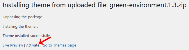 Wordpress activate theme